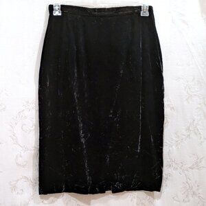 Vintage Crushed Velvet Pencil Skirt 14 Black Elegant Gothic Holiday Party Formal